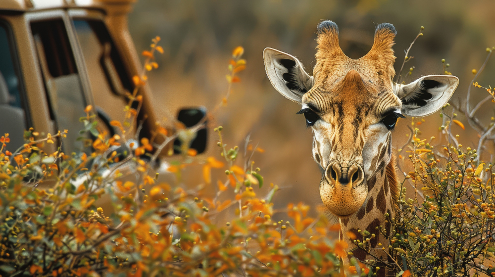 giraffe at a game drive